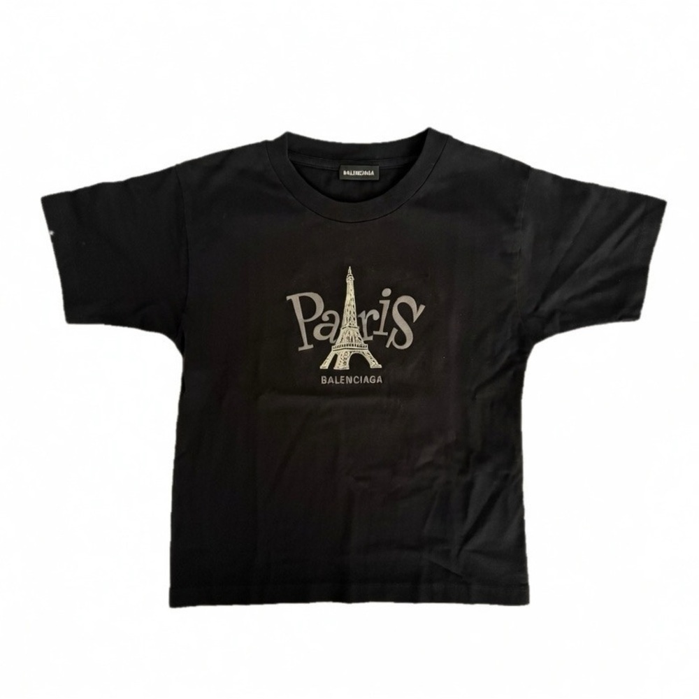 Balenciaga Black Tee with Paris Eiffel Tower Design Unisex Kids 10
